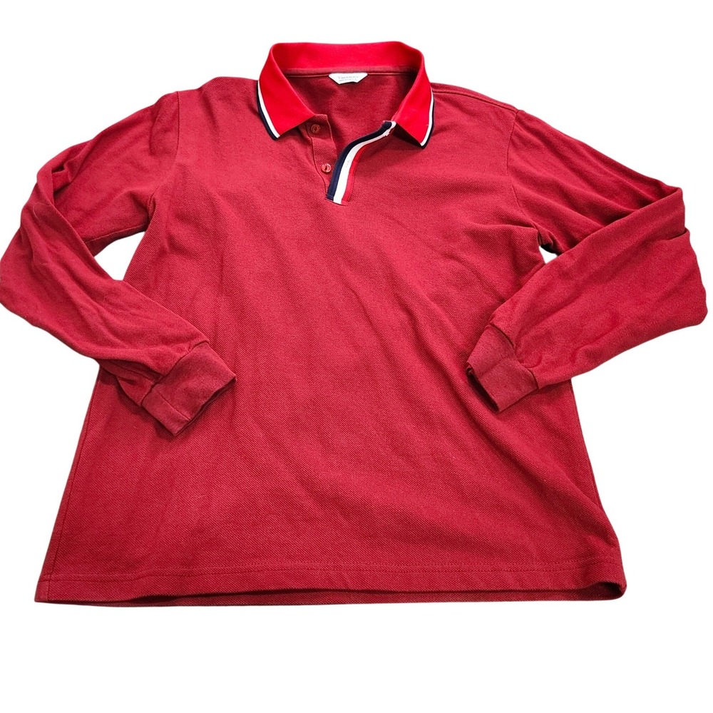 VTG Kumory Long Sleeve Polo Shirt Mens L Red Made In Korea 90s Streetwear